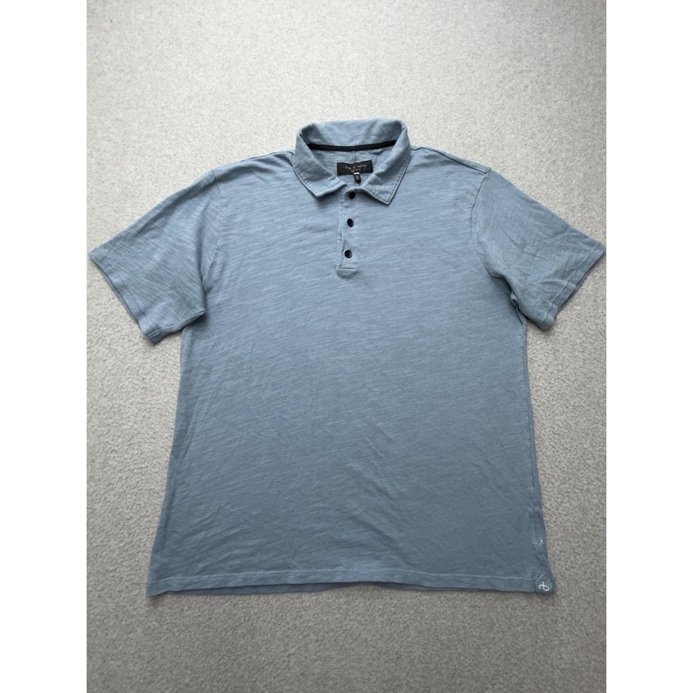 Rag & Bone Polo Shirt Mens XL Blue Solid Slub Jersey Knit Short Sleeve Casual